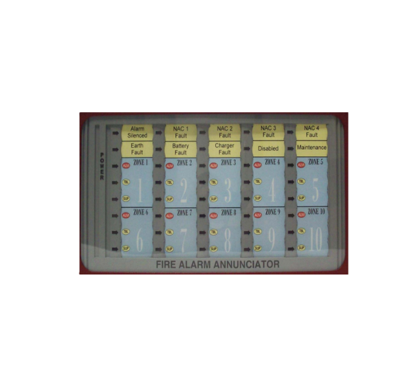 MÓDULO ANUNCIATOR, 10 ZONAS DE ENTRADA, SOLO LEDS ROJOS, CAJA NEGRA